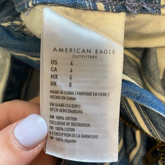 American Eagle Women Blue Super High-Waisted Striped Paperbag Short - Picture 11 of 12